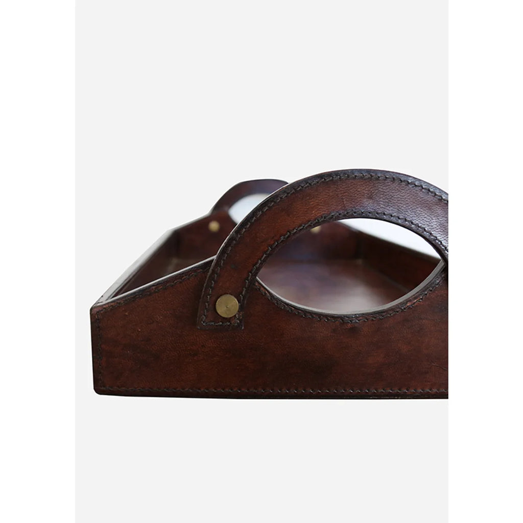 Rectangular Leather Tray Medium in Dark Brown