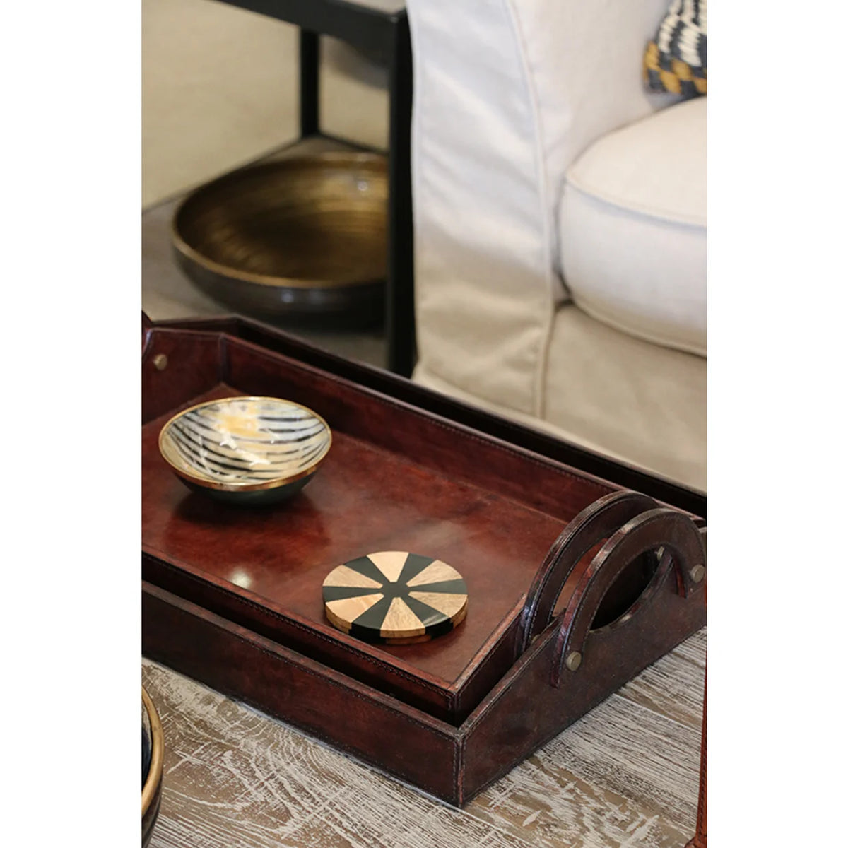 Rectangular Leather Tray Medium in Dark Brown