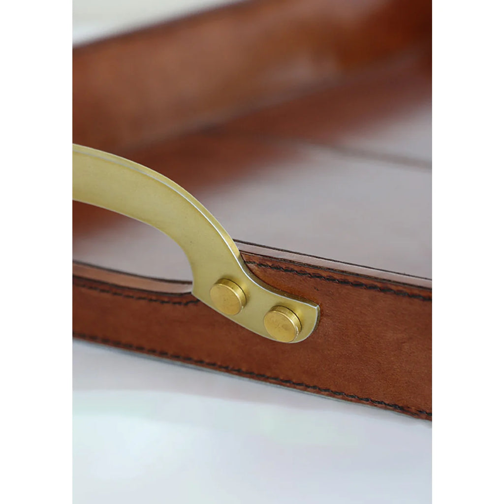Savoy Leather Tray with Brass Handles