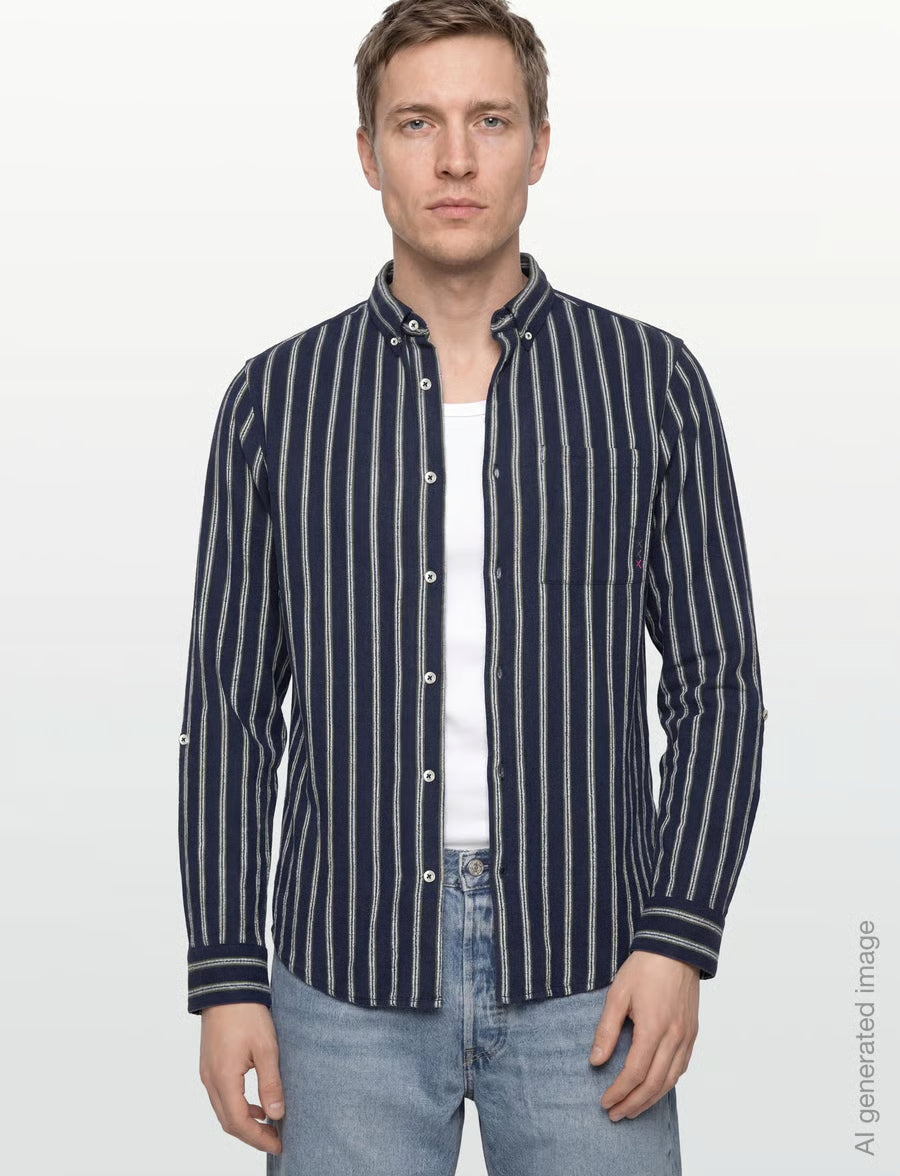 Striped Crinkle Structure Shirt